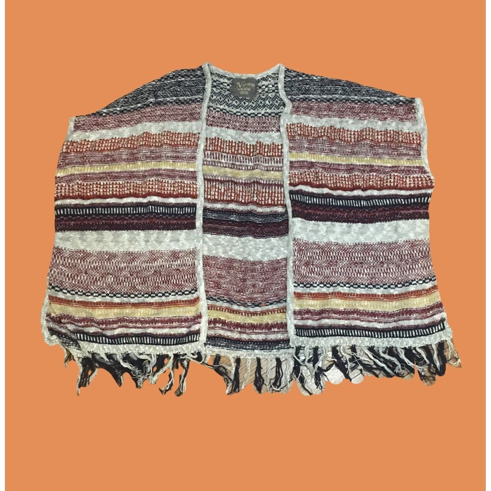 Knit Poncho Cardigan Autumn Spring Warm colors Orange Tan Brown Fringe hem